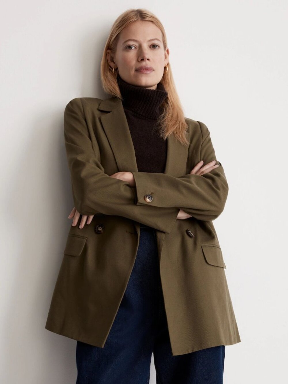 Madewell Drapeweave Caldwell Double-Breasted Blazer - Kale Green - Small